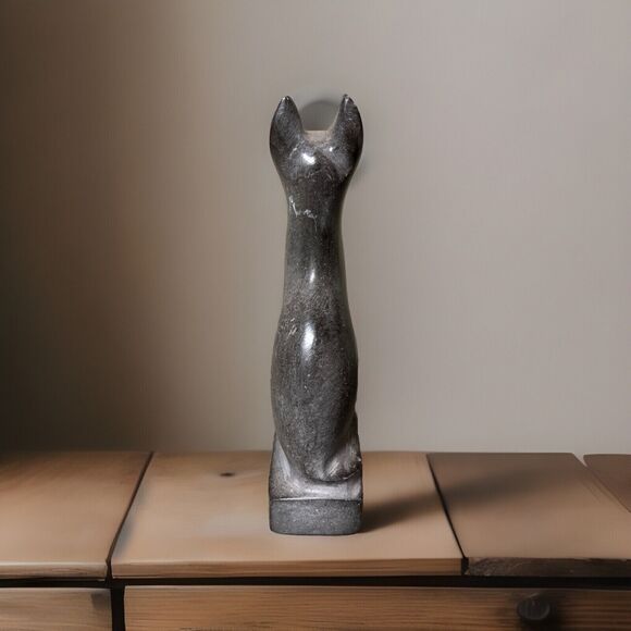 VTG  Egyptian Cat Feline Figurine Polished Stone Gray Middle Eastern Sphinx - Picture 4 of 11